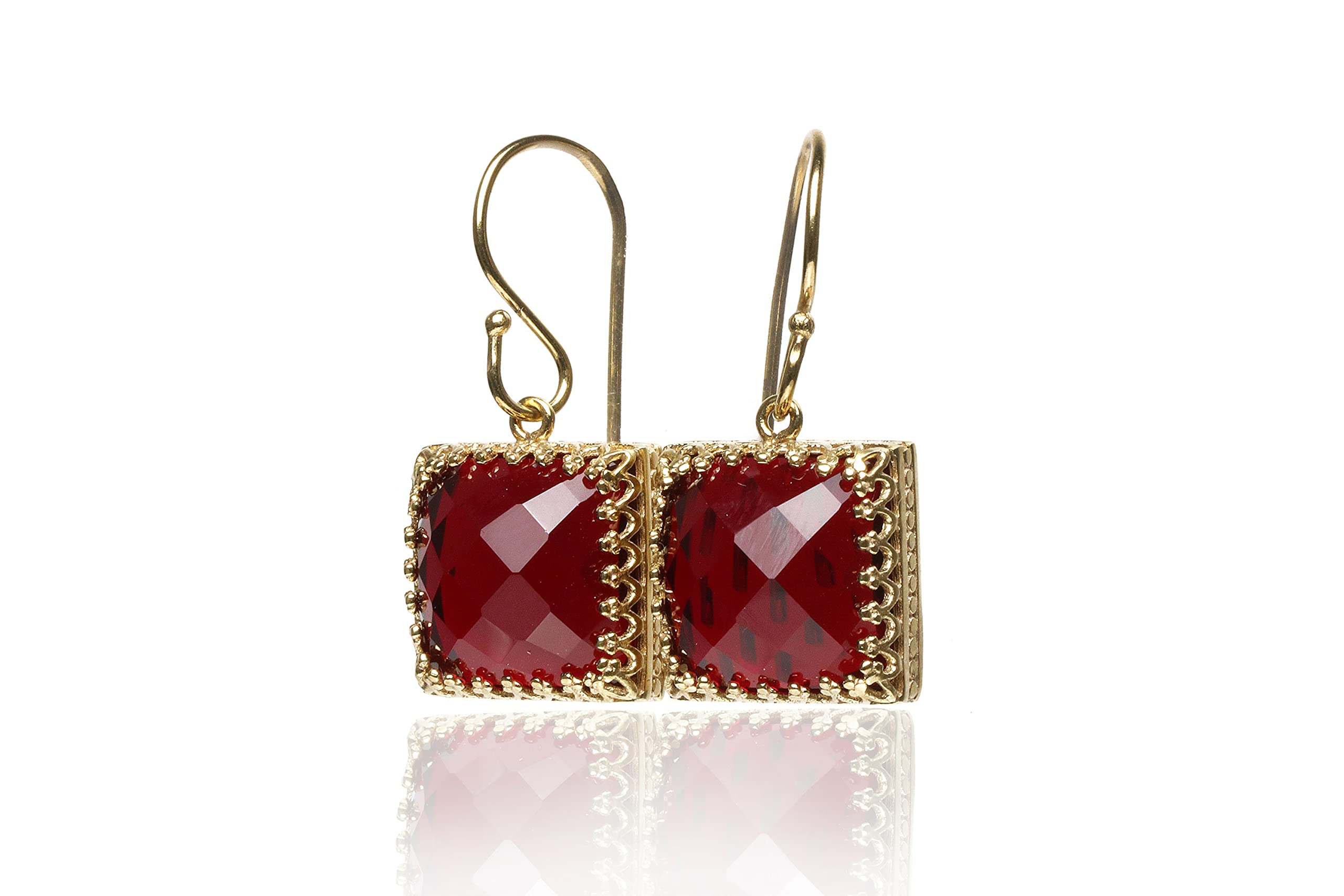 Pendientes Granate Hechos a Mano - Pendientes Cuadrados Piedra de Nacimiento para Mujeres - Joyas Moda, Joyas Regalo, Joyas Personalizadas - Pendientes para Boda, Fiestas, Ropa Casual - con Caja Joyas