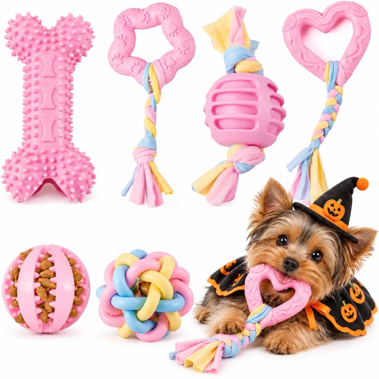 Halloween Puppy Chew Toys, 6 Pack Teething Toys for Small Breed Puppies