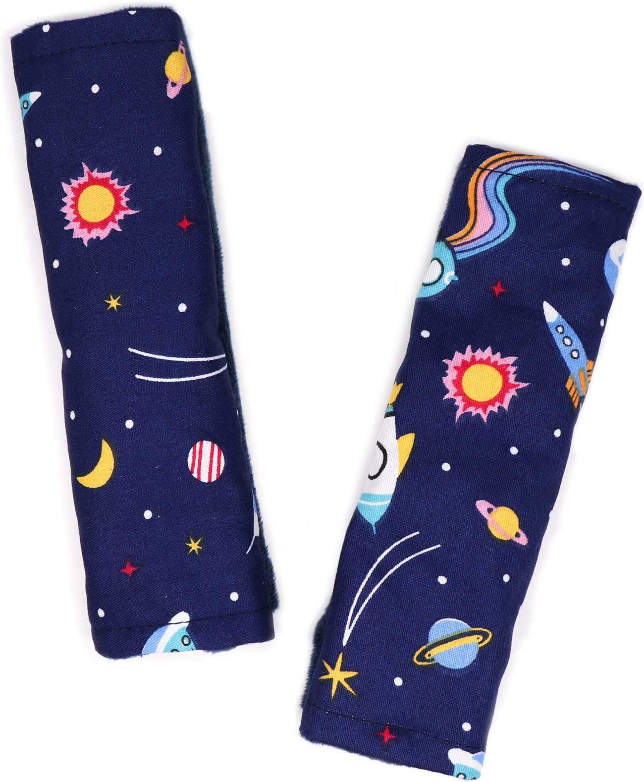 Space Carseat Belt Cover for Baby Soft Comfort Seat Belt Cushion for Kids Cute Cartoon Pattern Car Seat Belt Pads Cover (2 Packs)