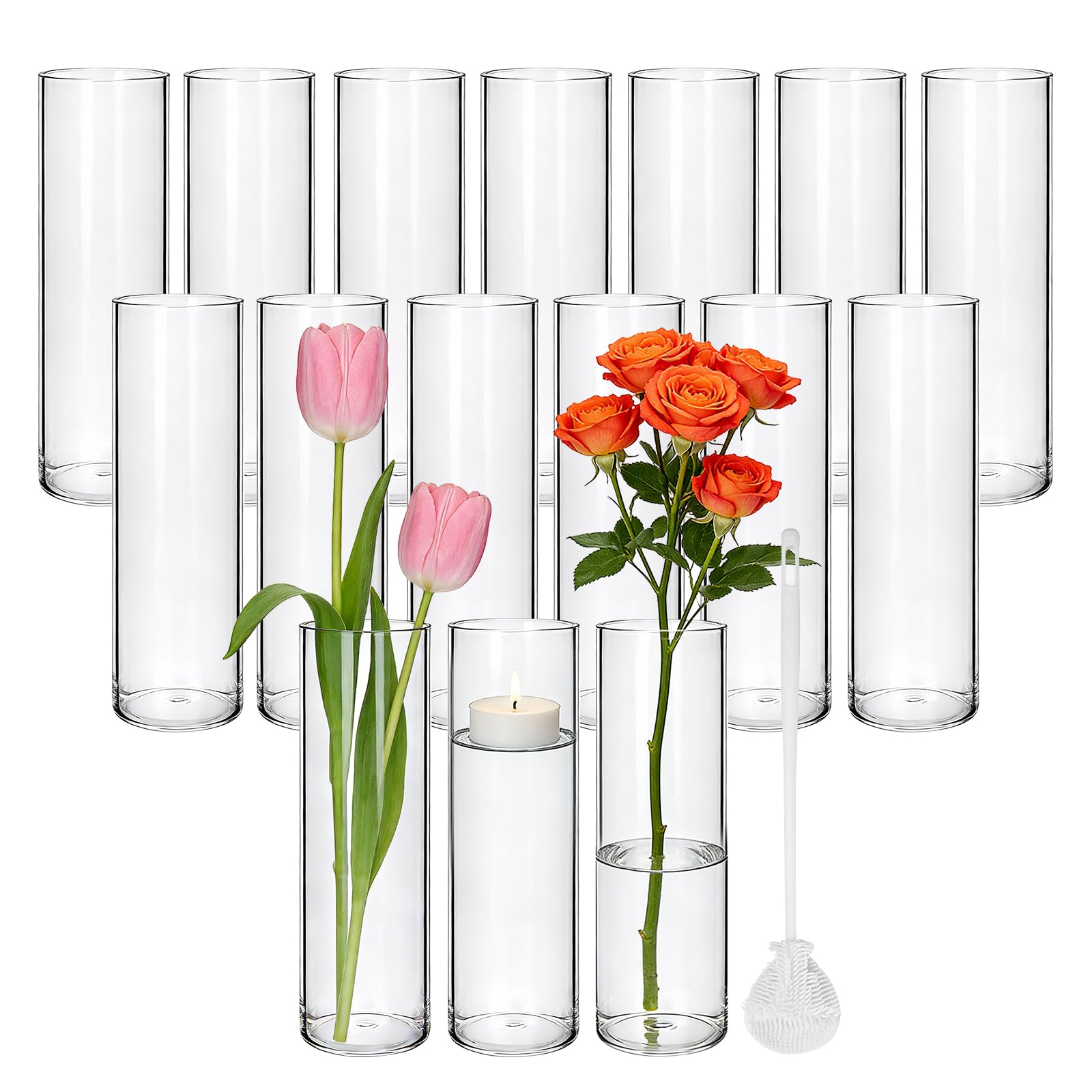 Photo 1 of 16 Pack Glass Cylinder Vase, 7.67" H×2.36" W Clear Vases for Centerpieces, Flower Vases for Bouquet,Hurricane Vase Ideal for Wedding Table Centerpieces, Floating Candles & Bouquet Arrangements