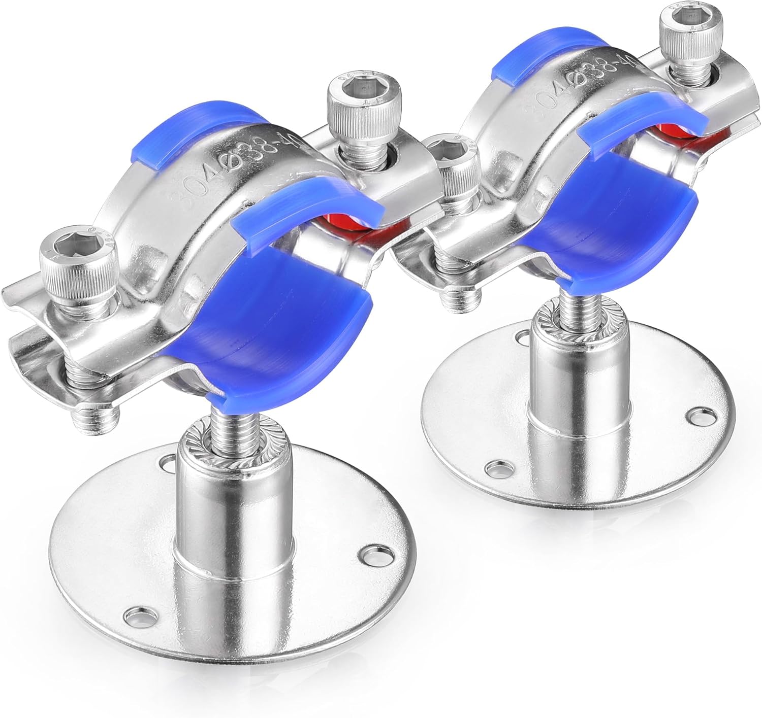 6PCS 304 Stainless Steel Wall Mount Ceiling Mount Pipe Supports,Suitable for OD Pipe 32-34mm,Adjustable Height 20-40mm,Adjustable Pipe Strap Clamp with Screws