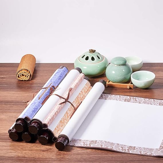 WANDIC Blank Hanging Scroll, 6 Pcs Blank Painting Scrolls Calligraphy Wall Mounting Scrolls Chinese Paper Scrolls for Art Painting Calligraphy Writing