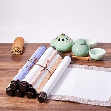 WANDIC Blank Hanging Scroll, 6 Pcs Blank Painting Scrolls Calligraphy Wall Mounting Scrolls Chinese Paper Scrolls for Art Painting Calligraphy Writing