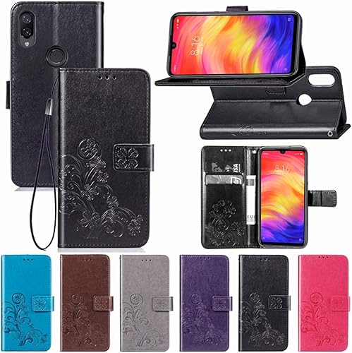 Miniatura 6 de Funda ultra delgada de cuero con patrón de flores prensadas de trébol de la suerte para Xiaomi Redmi Note 7, con soporte, ranuras para tarjetas,