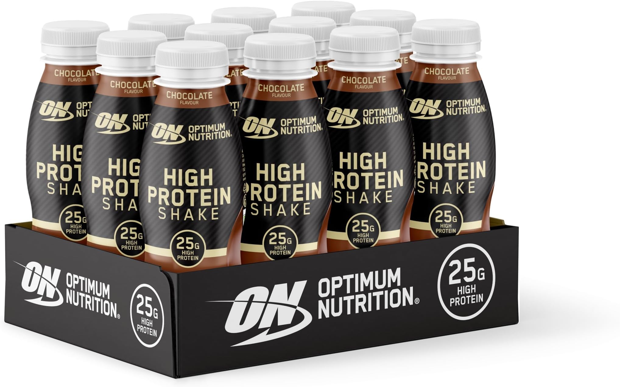 Optimum Nutrition High Protein Shake Bottles, Ready to Drink Post Workout Snack, Low Fat and No Added Sugar, Muscle Growth and Support, Chocolate, 12x330ml Packaging May Vary