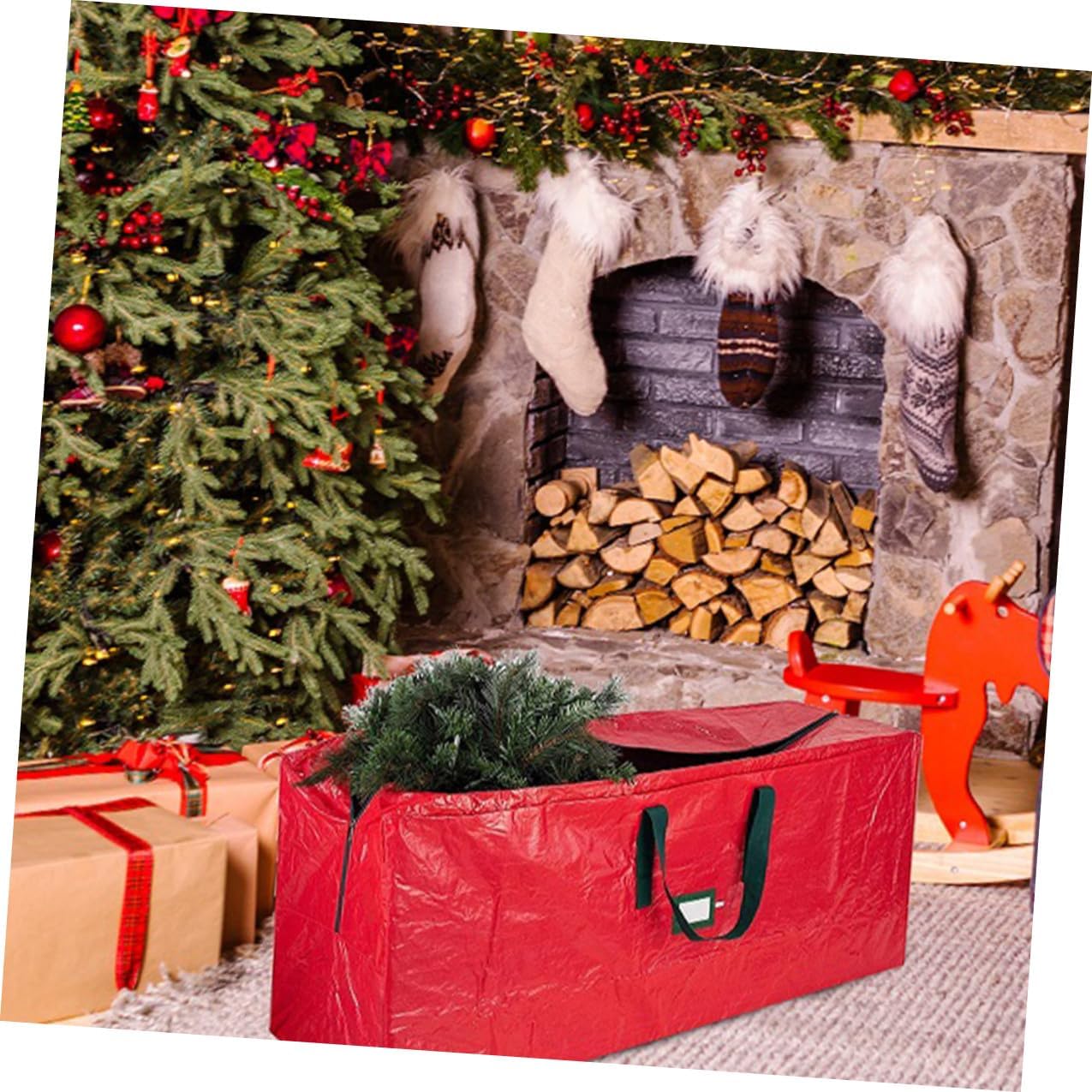 TIDTALEO Christmas Tree Storage Bag Waterproof Zippered Large Holiday Tree Organizer Pouch 165x38x76cm Red Dustproof Storage Container for Home Seasonal Decor