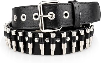 Bullet Stud Belt Punk Rock Gothic Grunge Stylish with Metal Buckle Artificial Bullet, Black, S for 30-35