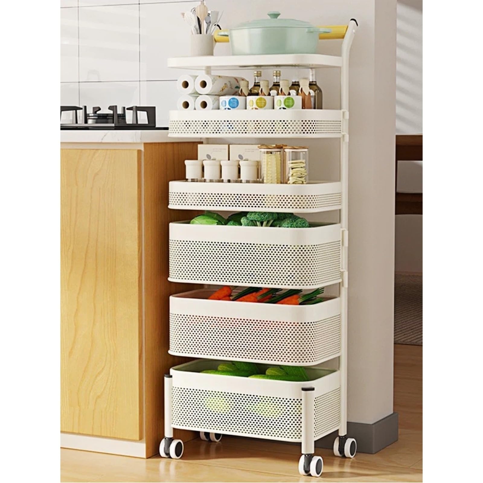 Użytkowy wózek na kółkach Obrotowy wózek kuchenny Slim Gap Wielopoziomowy organizer na przekąski i produkty kółkach