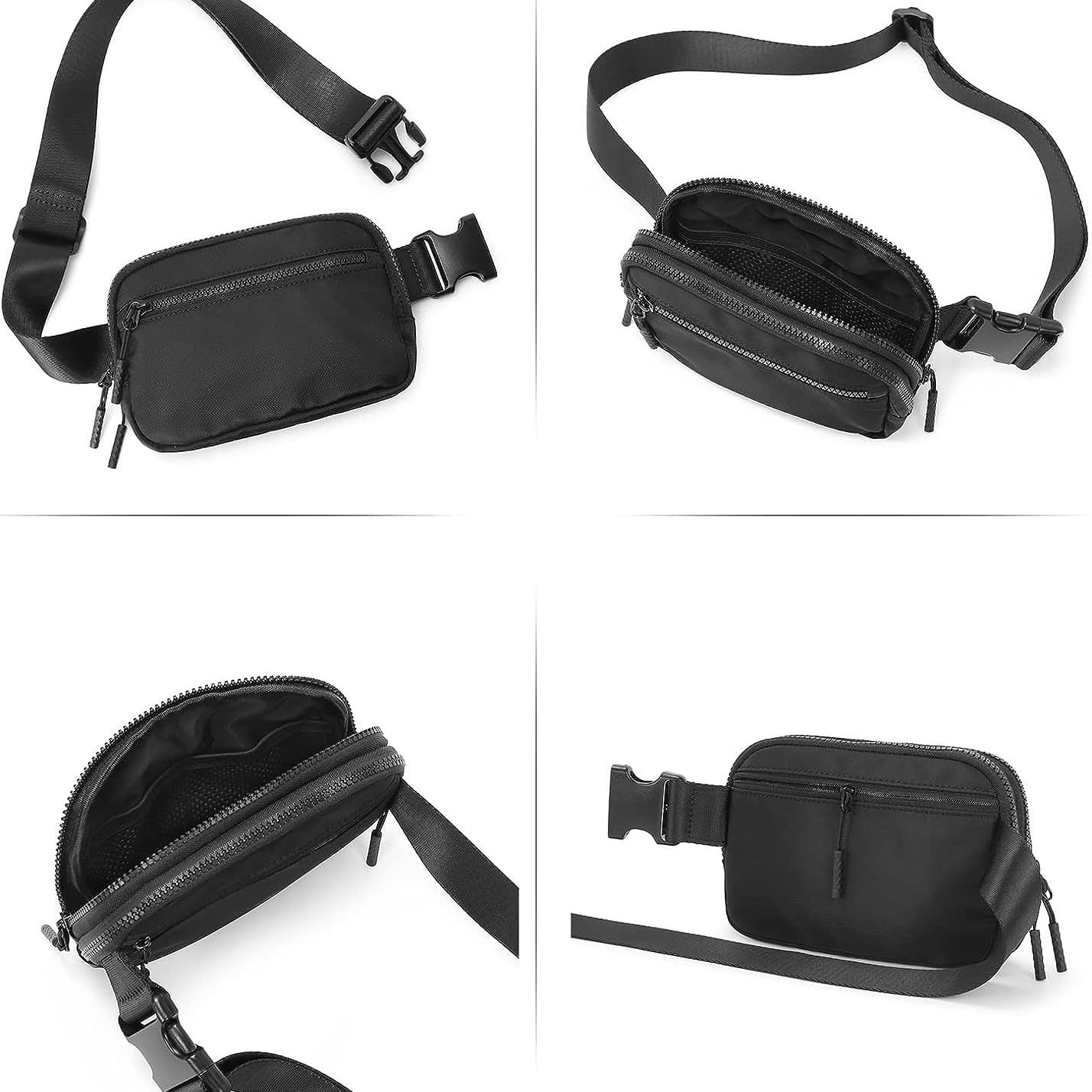 Entchin Crossbody Belt Bag 4-Zipper Pocket Fanny Pack for Women Adjustable Waist Bag for Walking shopping, cycling, or traveling (Black) - Image 2