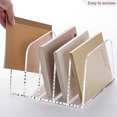 Miniatura 4 de YUXUN Organizador clasificador de archivos de escritorio de acrílico transparente, organizador de archivos vertical, estantería de 5 secciones para
