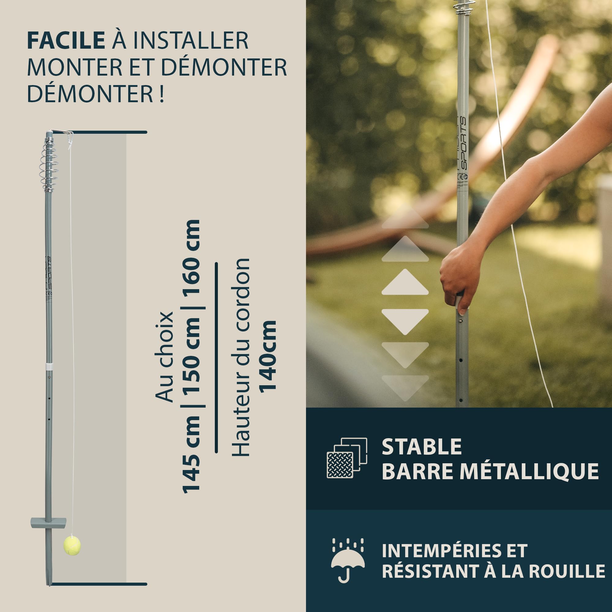 PHIBER-Sports Twistball Set [Modèle amélioré 2026] – Durable grâce à des pièces améliorées – Swingball pour Enfants et Adultes – Balle de Tennis sur Corde, Jeu d'entraînement de Tennis pour