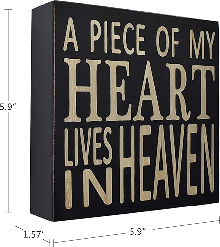 Miniatura 5 de Cartel de madera con texto en inglés "Saying A Piece of My Heart Lives in Heaven", decoración de oficina para escritorio, cubículo, caja de citas,