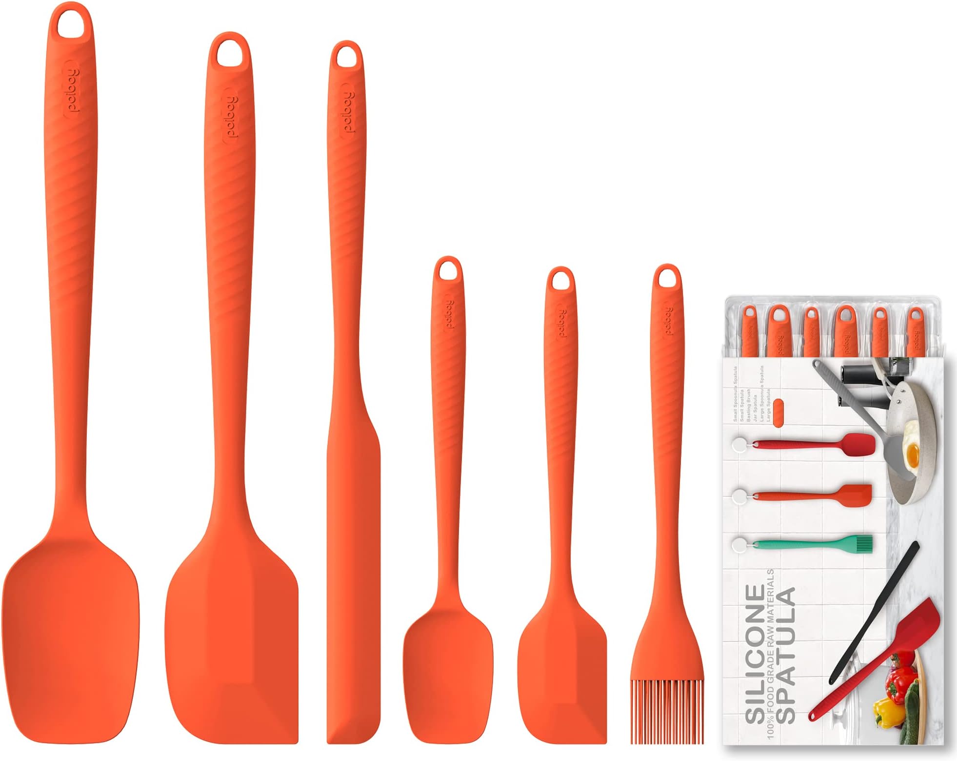 Permanent Warranty Silicone Spatula Set of 6 Heat Resistant 600 Food Scraper for Baking Cooking Mixing Scraping Nonstick Cookware Kitchen Utensils (Orange)