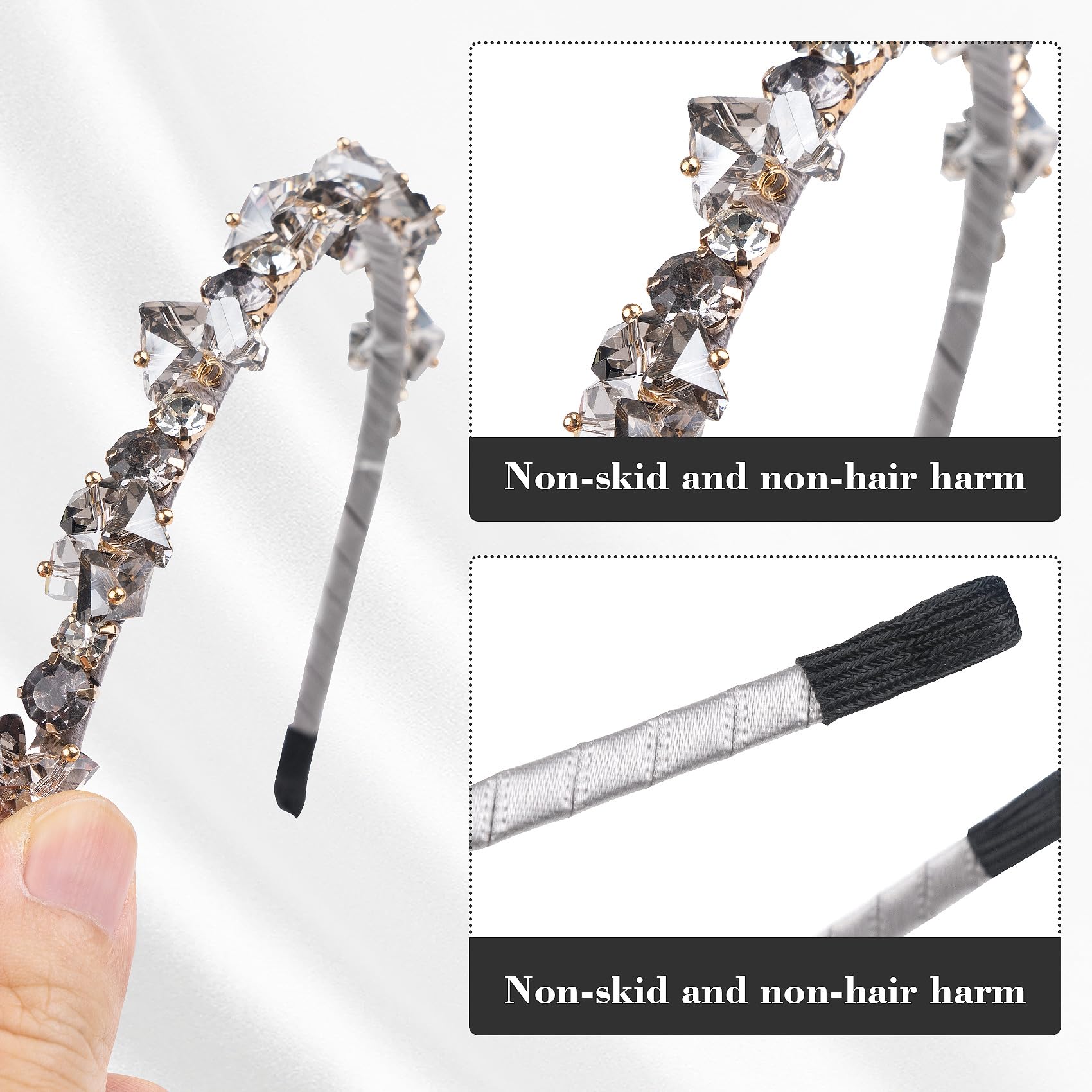 Sparkly Rhinestone Thin Headbands for Women - 2 Pack Crystal Hair Hoops Amazon.com : HINZIC 2 Pack Crystal Rhinestone Thin Headbands  main image 3