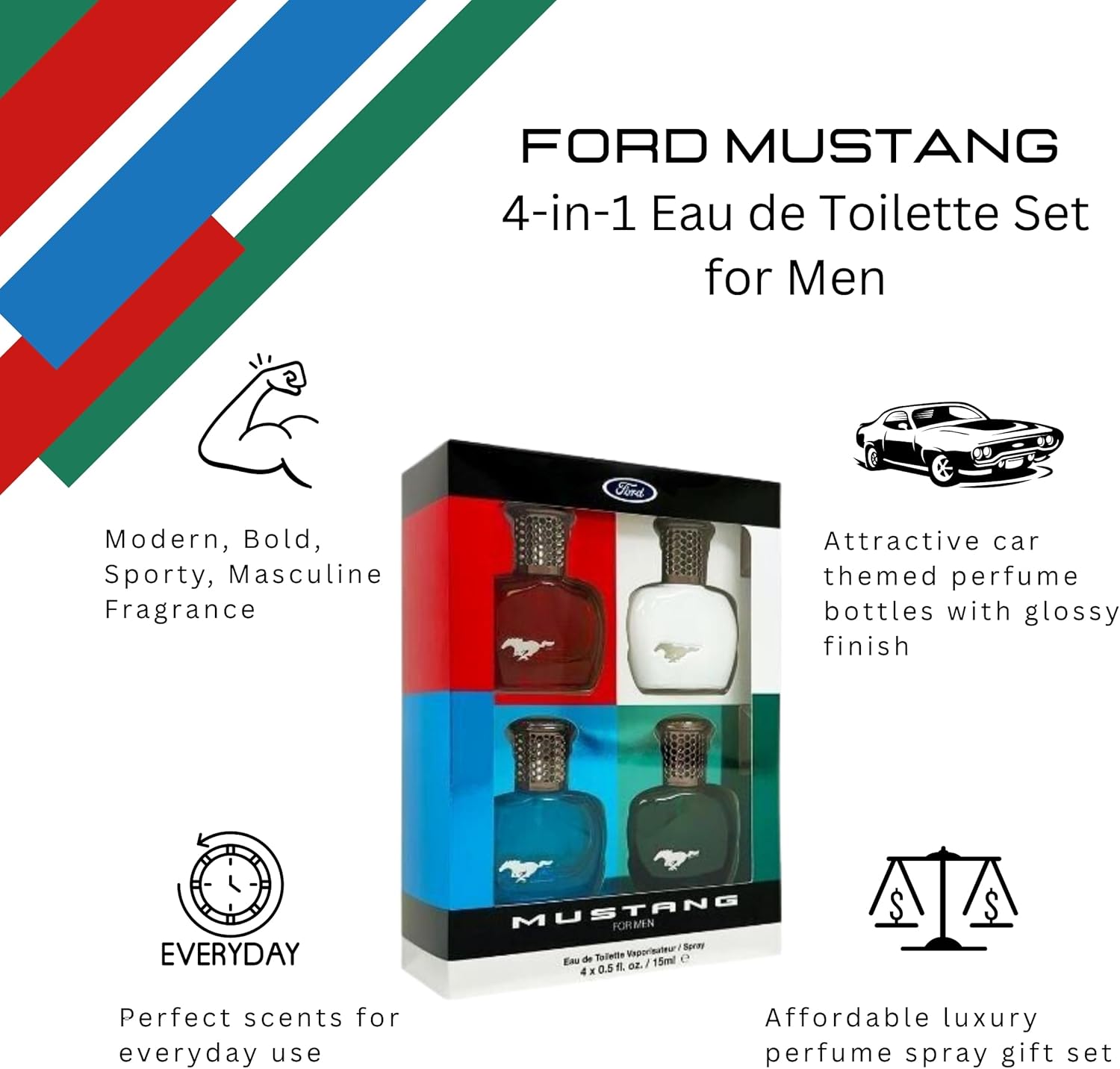 Mustang Perfume for Men Variety Gift Set Mini Travel Sprays EDT 0.51 Ounce