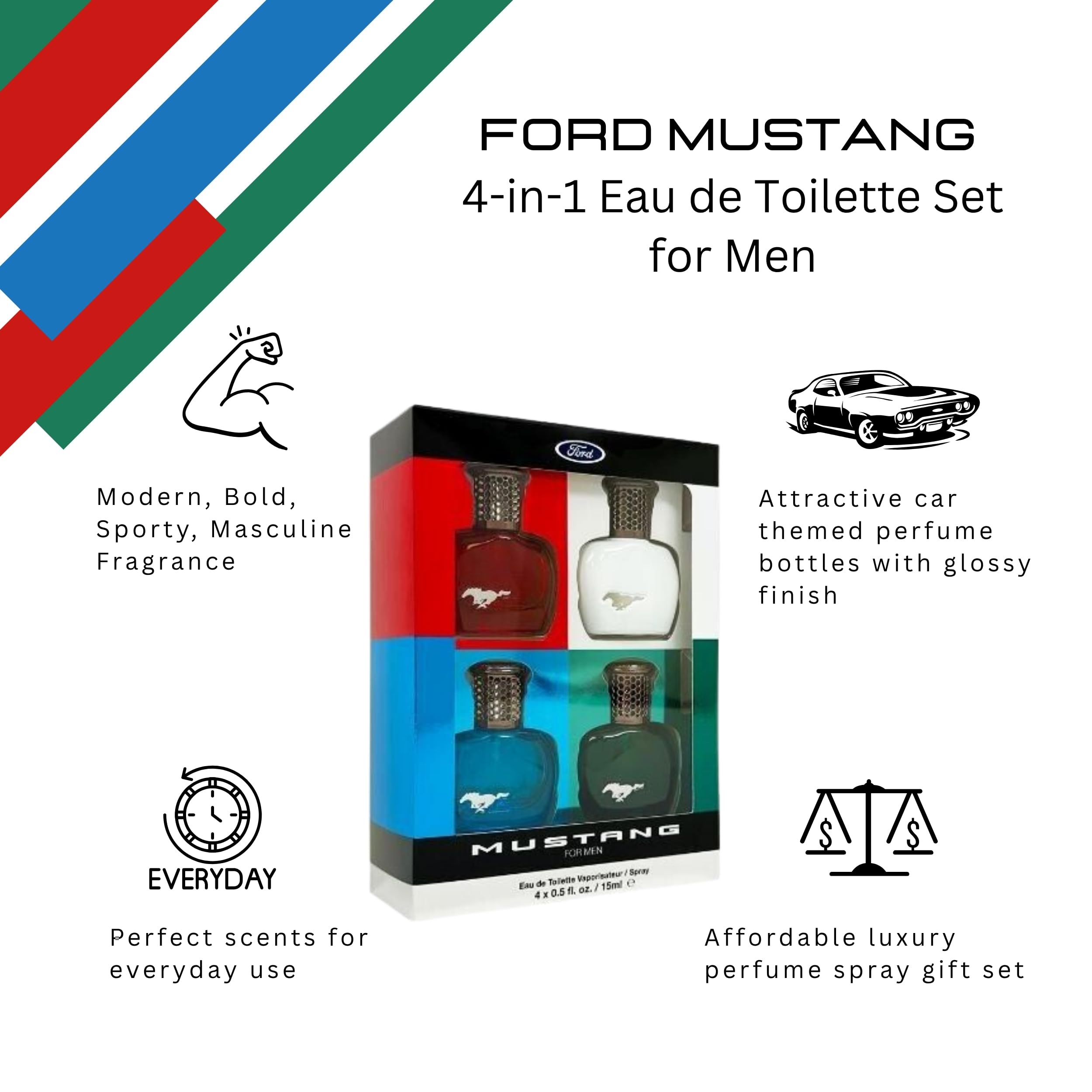 Mustang Perfume for Men Variety Gift Set Mini Travel Sprays EDT
