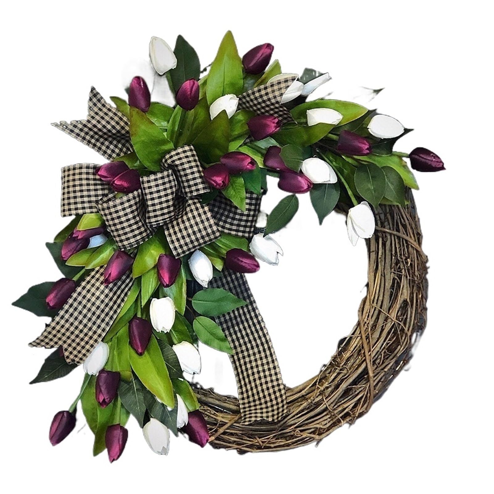 Door Wreath Spring Tulip Wreath, Door Hanging Decoration, Home Pendant, Festival Party Simulation Flower