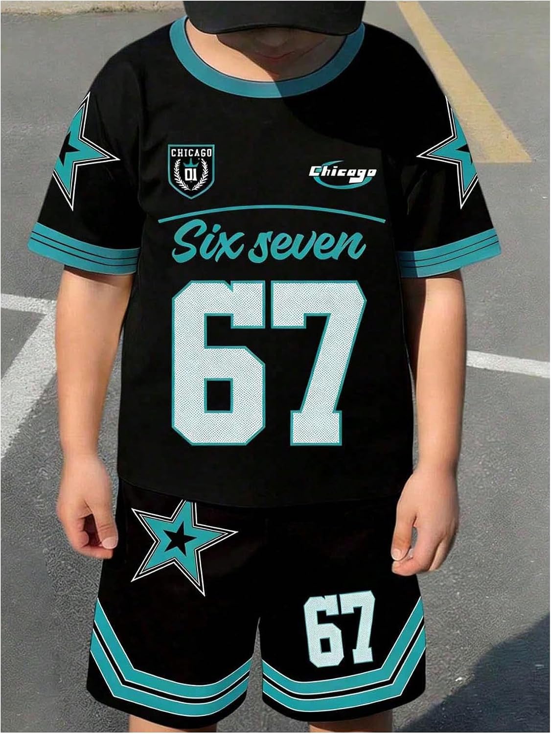 GORGLITTER Boy's Tracksuit 2 Piece Sets Number Graphic Jersey Soccer Training Short Sleeve T-Shirt and Shorts Set