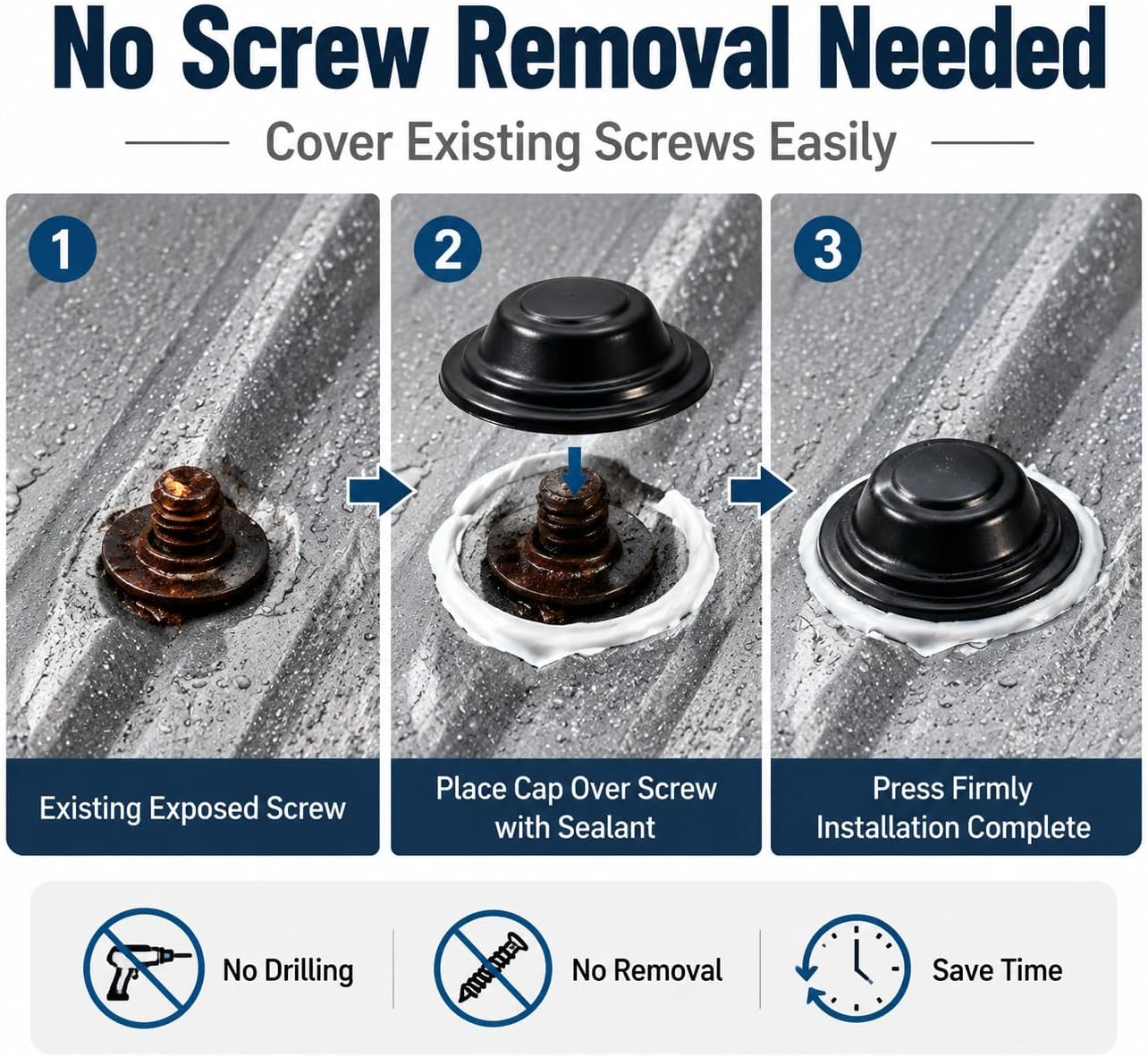 Metal Roof Screw Caps, Screw Head Covers for Exposed Screws, Rust Resistant Roof Screw Covers Caps for Metal Roofing, 100 Pack (Matte Black - Dome Style)