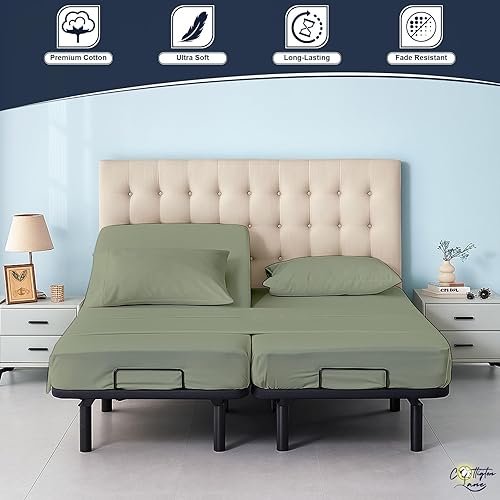 Miniatura 2 de Juego de sábanas divididas tamaño Queen de 5 piezas para camas ajustables, 400 hilos, 100% algodón, con 2 sábanas bajeras, 1 sábana encimera y 2