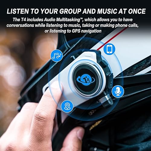 Miniatura 3 de TNICER Casco de motocicleta Bluetooth, auriculares Bluetooth T4, casco de malla integrado, auriculares Bluetooth con multitarea de audio y