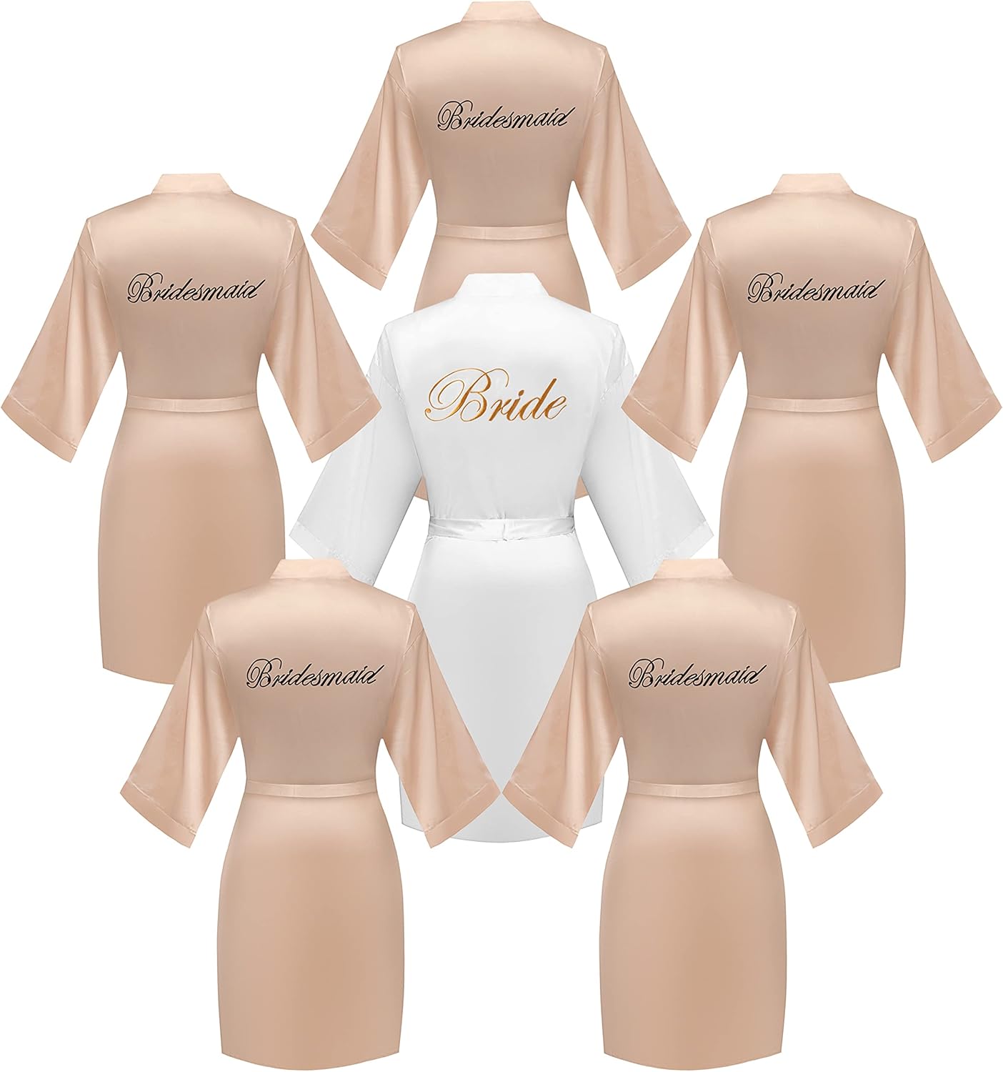 6 Pcs Women's Satin Wedding Party Robe Set Bride Bridesmaid Kimono sets Bridal Shower Getting Ready Silky BathRobe - Image 5