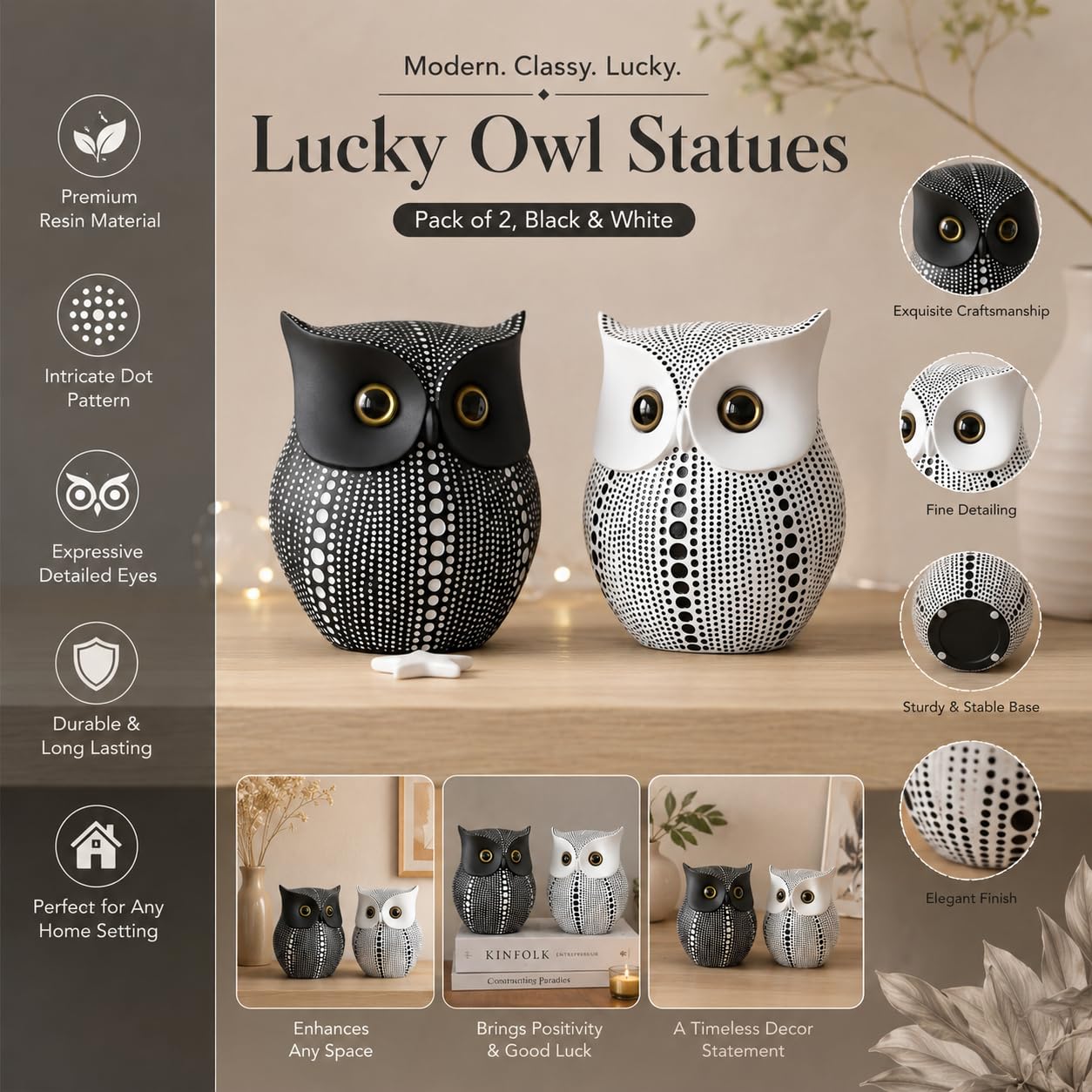 Lucky Owl Statues - Home Decor -3
