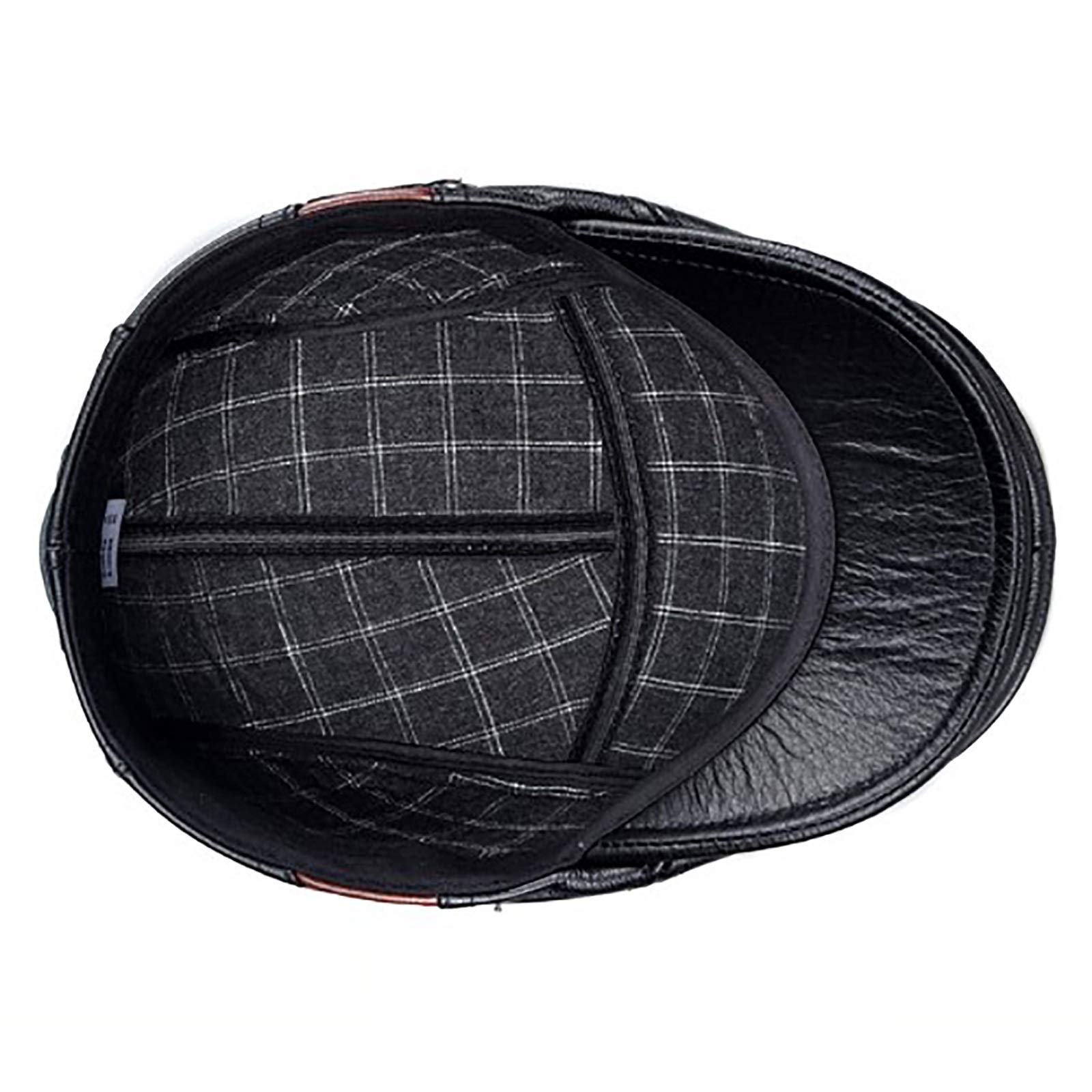 G&F Anziani Pelle Vera Berretto Pelle Bovina Cappello Piatto Tenere Caldo Inverno Moda 55-60 Cm (Color : Black, Size : L)