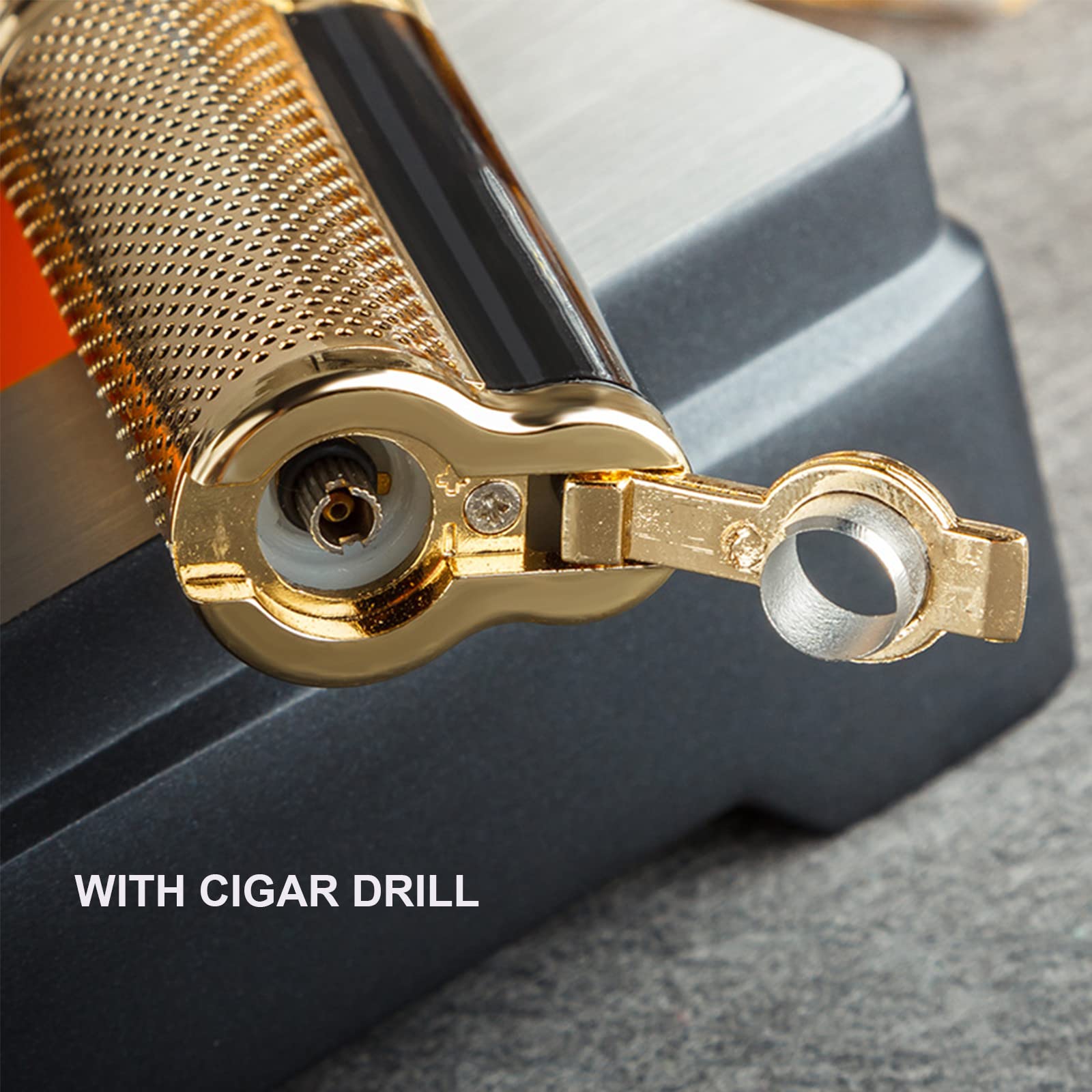 Metal a Prueba de Viento Gas Butano con Punzón Encendedor de Cigarros Jet Butano Gas Fumar Antorcha Encendedor Ajustable y Portátil Gadget para Hombres