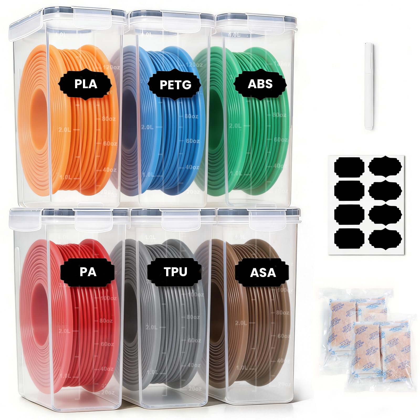 Inreeme Filament Aufbewahrungsbox, 4,0L Filament Box für 3D-Druck-Filament Versiegelung und Schutz, Wasser- und Staubdichte Filamentaufbewahrung mit Trockenmittel & Etiketten