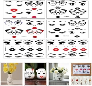Face Stickers for Crafts, Make a Face Stickers Lips Mouth Eyes Eyebrows Nose Decals for DIY Flower Pots, Scrapbooks, Water Bottles | 6 Sheets 30+ Designs Water-Resistant Vinyl Stickers(with Envelope)