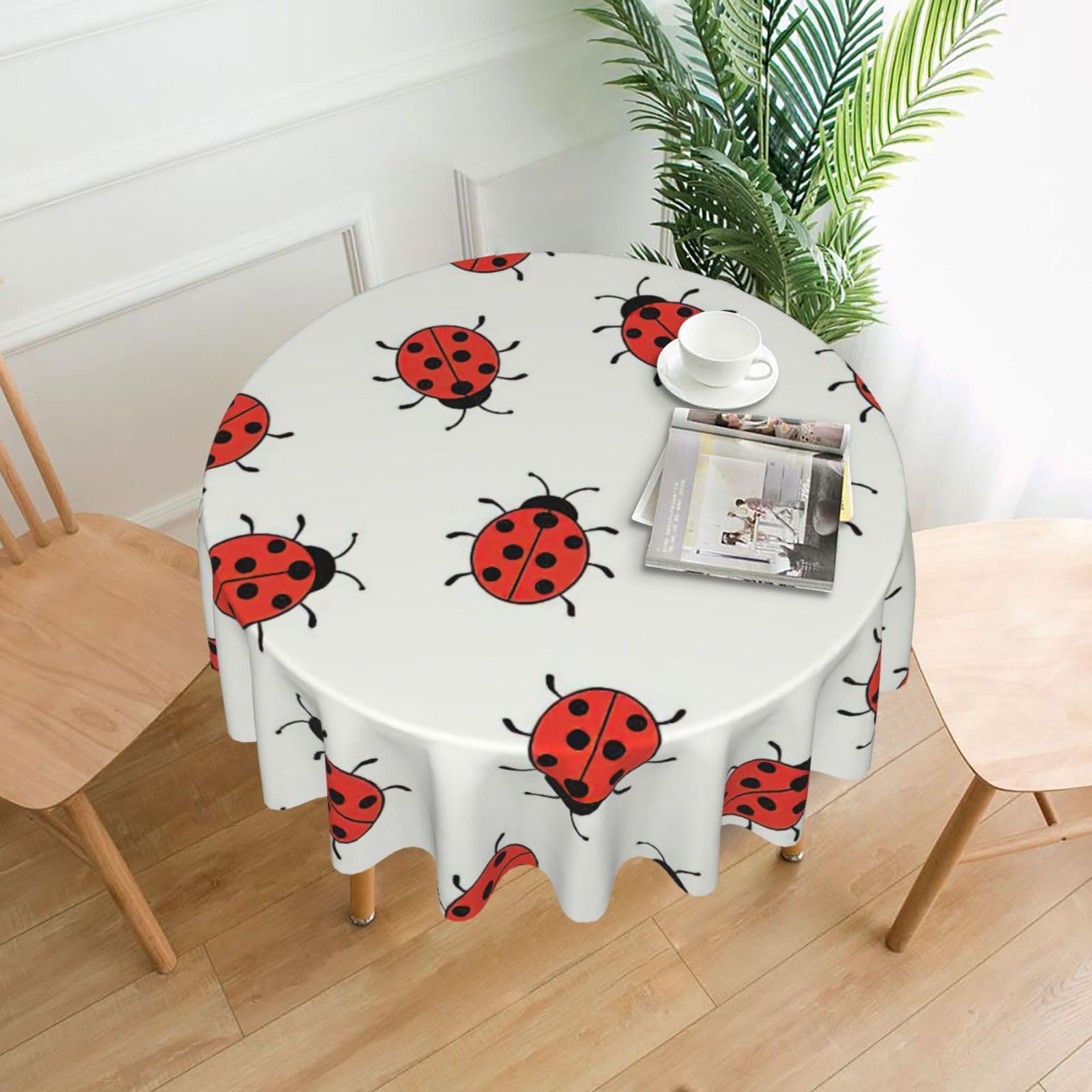 VCzsdff Ladybugs Pattern Infinite Speckled Print Stain Resistant Round Tablecloth 60in Family Friendly Polyester Cloth for Kids Meals