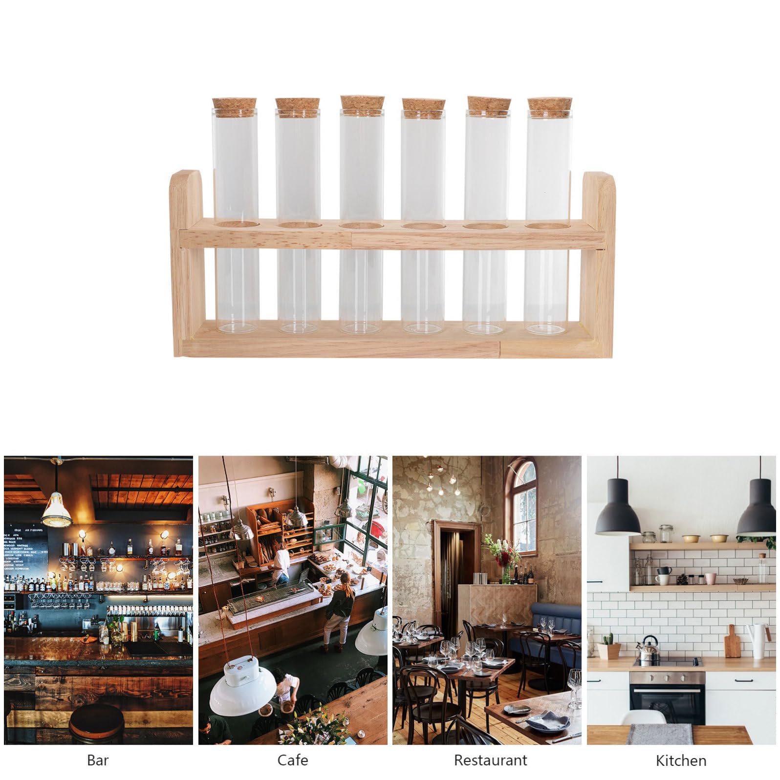 DOITOOL Espositore Provette Porta per Caffè in Chic Vetro di Chicchi Legno e Multifunzionale , Design Semplice Facile da Trasportare Ristoranti e Bar