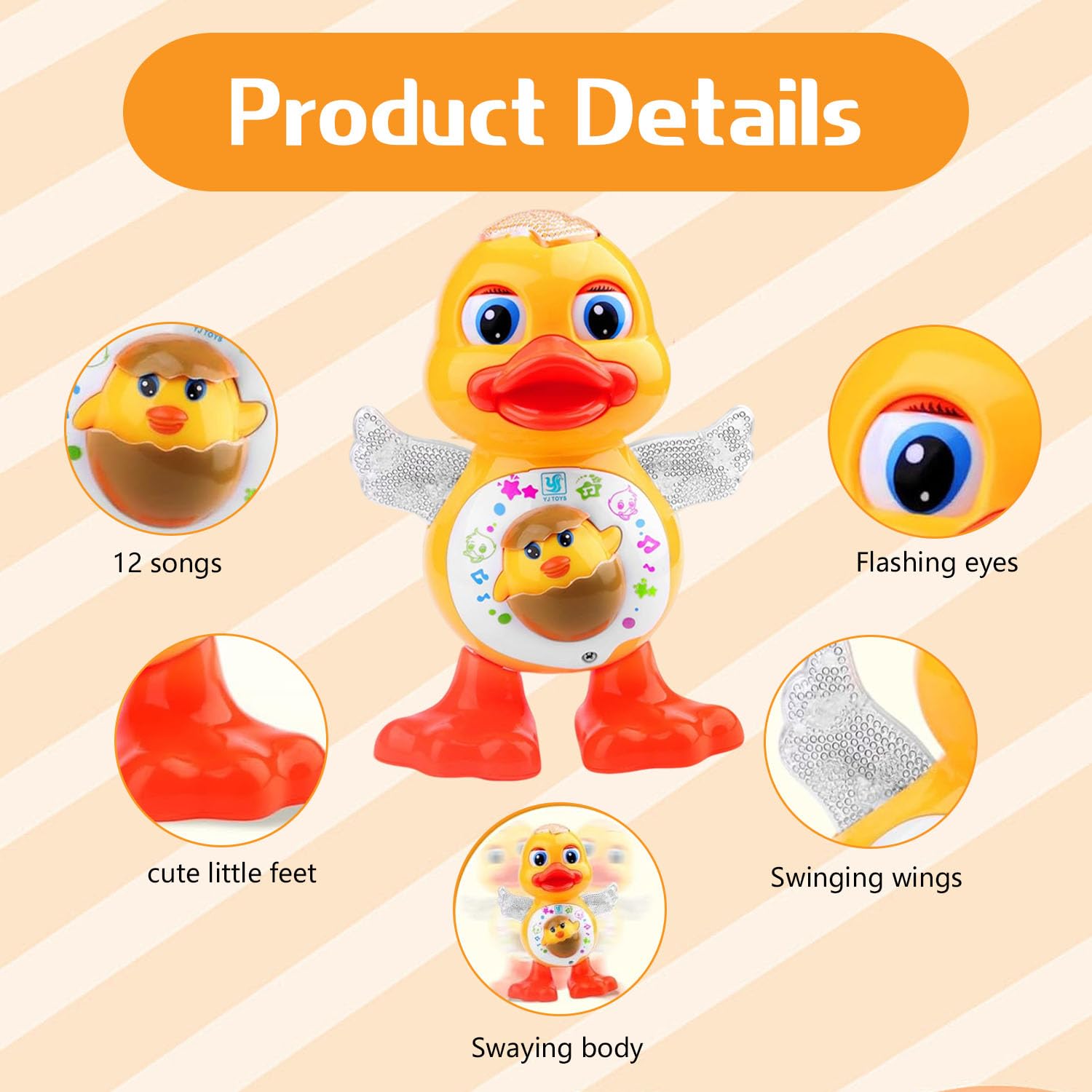 Giocattolo d'anatra danzante, Giocattolo Musicale Papera, Giocattolo per Bambini Camminante con musica e luci, Giocattolo Paperella Interattiva, Dancing Duck, Anatra Giochi per Neonati - 4