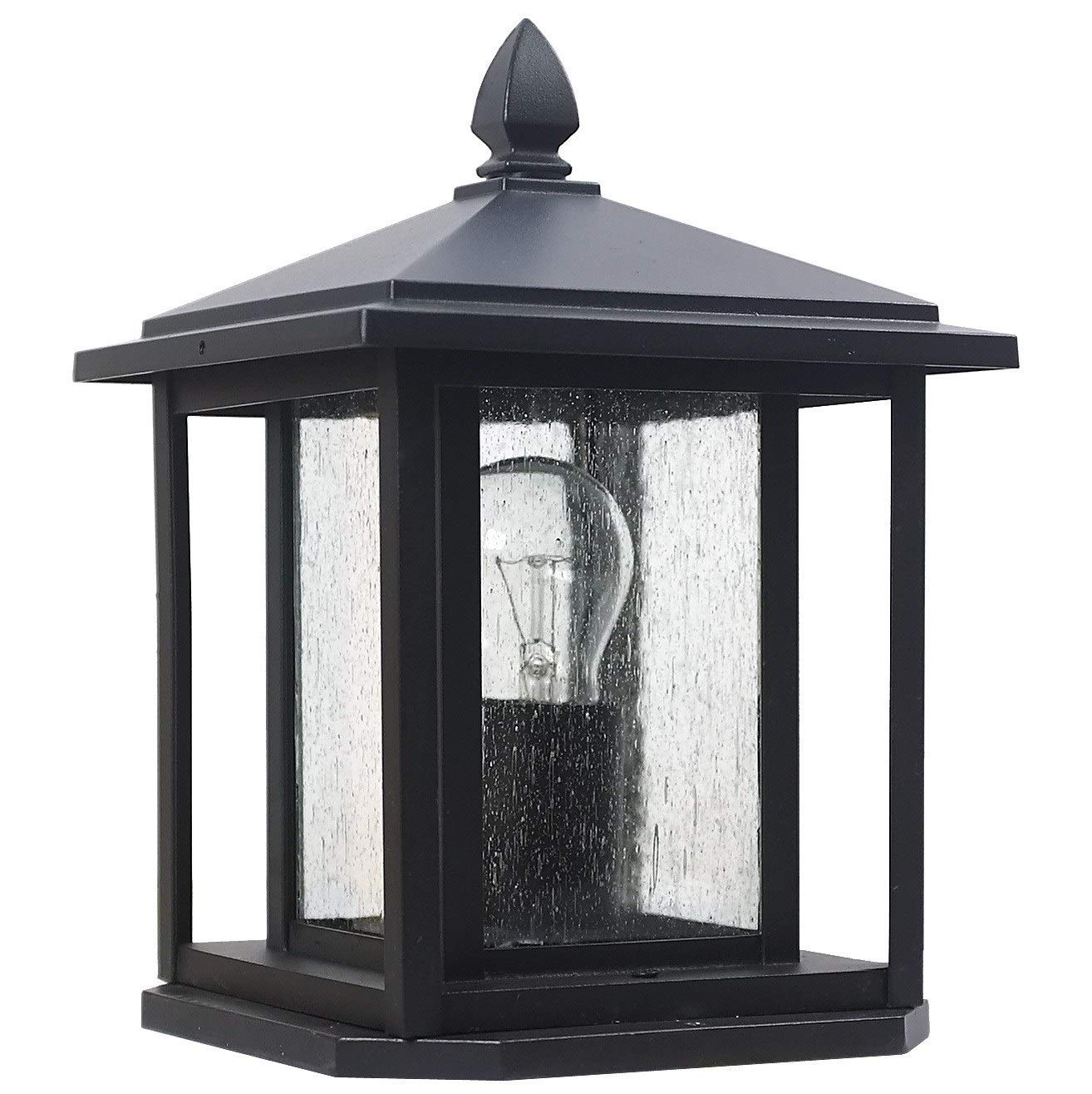 Lampada da pilastro per Giardino comunitario Tradizionale Quadrata Impermeabile IP56 per Esterni Cortile Europeo Paesaggio Lanterna in Vetro Lampada da pilastro per Giardino comunitario - Nero
