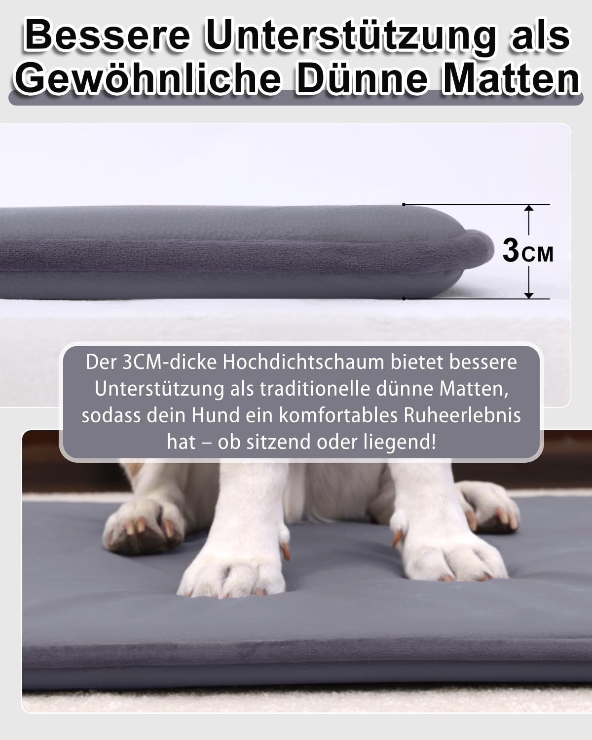Wassericht Hundematte Outdoor-105x70cm,Hundebett Grosse Hunde aus Kunstleder,Einfach zu Reinigen,Tragbar Platzsparend Hundekissen,Waschbar Hundematratze für Innen& Reisen,Grau