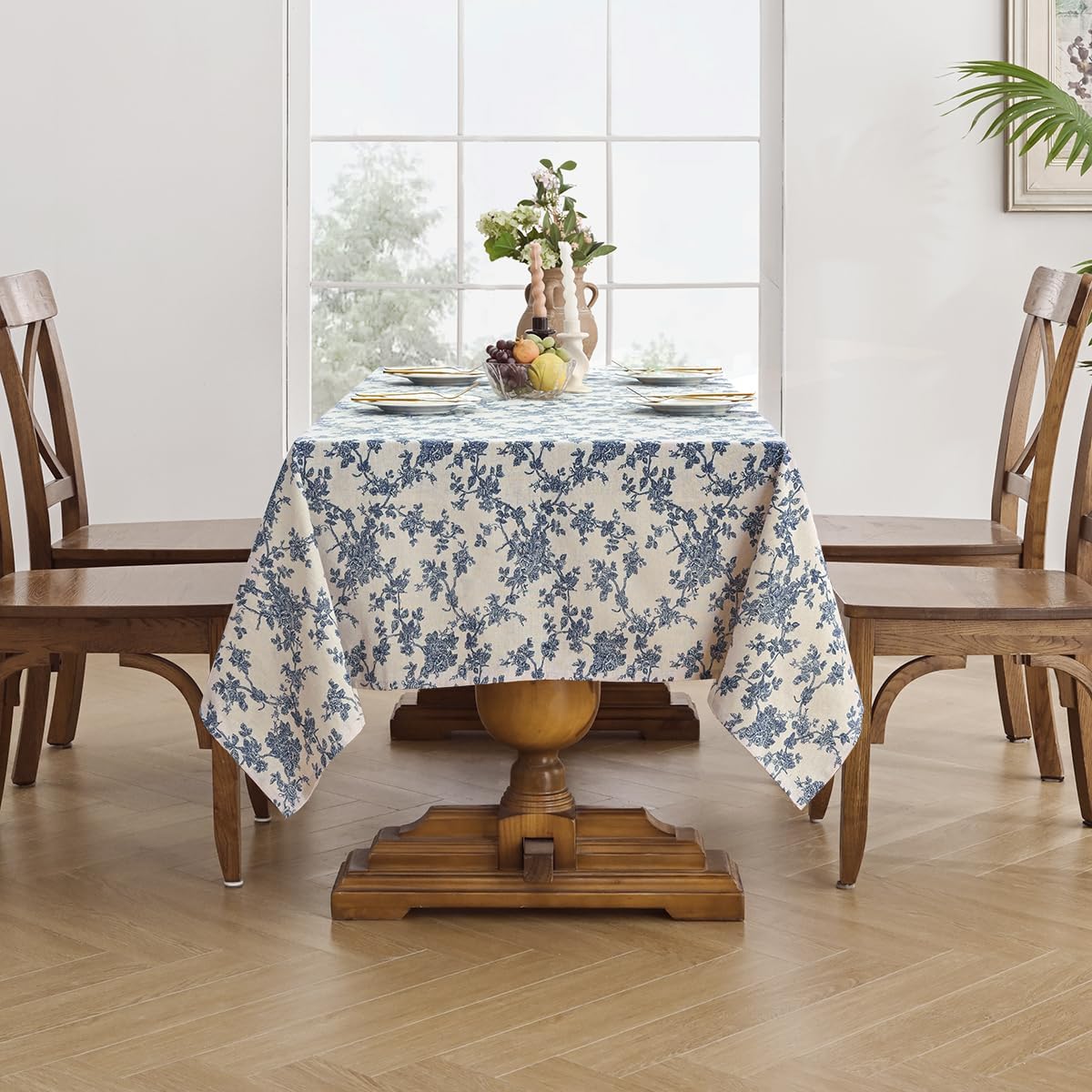 Cotton Linen Rectangle Tablecloth - Pastoral Floral Tablecloth Washable Table Cloth for Kitchen Dining Room Table Cover for Party Dinner, Picnic, 55 × 120 Inchs - Image 5