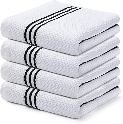 Homaxy Toallas de cocina, 13 x 28 pulgadas, diseño de rayas modernas, tejido de punto gofre de algodón de alta calidad, súper suaves y absorbentes,