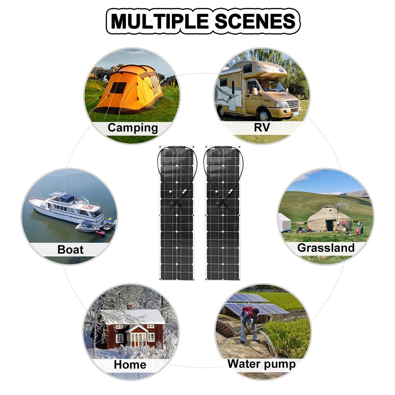 Kit Pannello Solare 400 W Modulo Fotovoltaico Flessibile Monocristallino 12 V/24 V off-Grid con Connettore Solare 40 A per Camper Roulotte Barche Tetti E Superfici Irregolari 4 * 400W