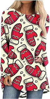 KEXIMIXUE Christmas Sweaters Soft Christmas Home Modern Blouses for Women Long Sleeve Plus Size Smocke Tops Crew Neck Pattern Fit Tshirt for Women