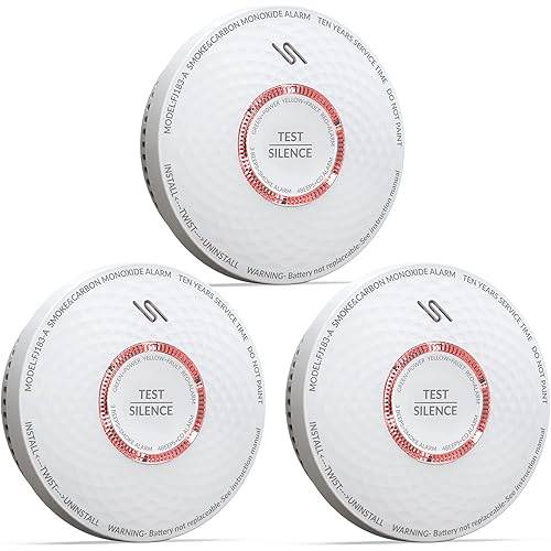 10-Year Smoke and Carbon Monoxide Detector, Dual Sensor Smoke CO Alarm with Built-in Battery and Silence Function,AW183-A,3 Packs