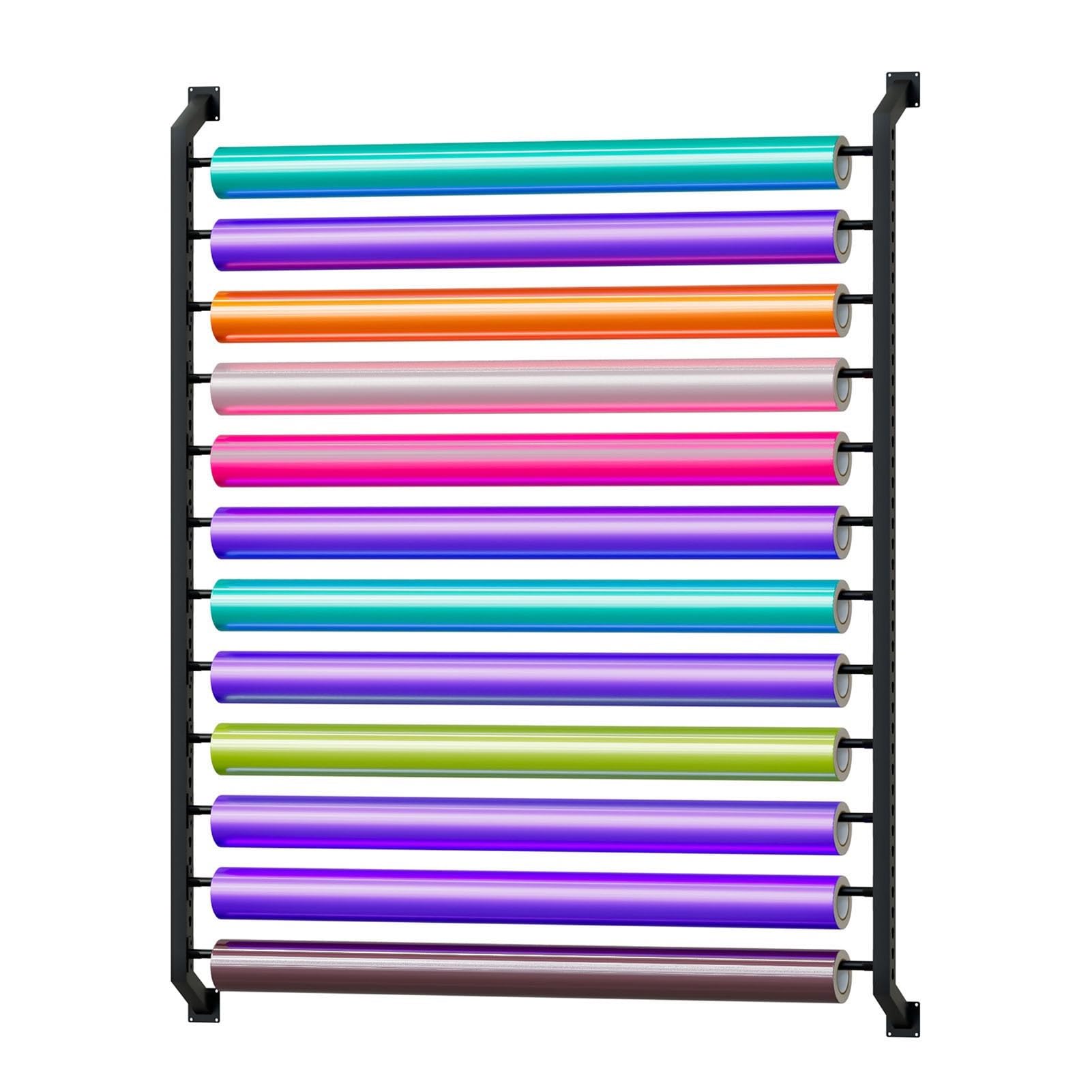 Support mural de rangement en acier à roulettes pour 12 rouleaux de tissu et vinyle