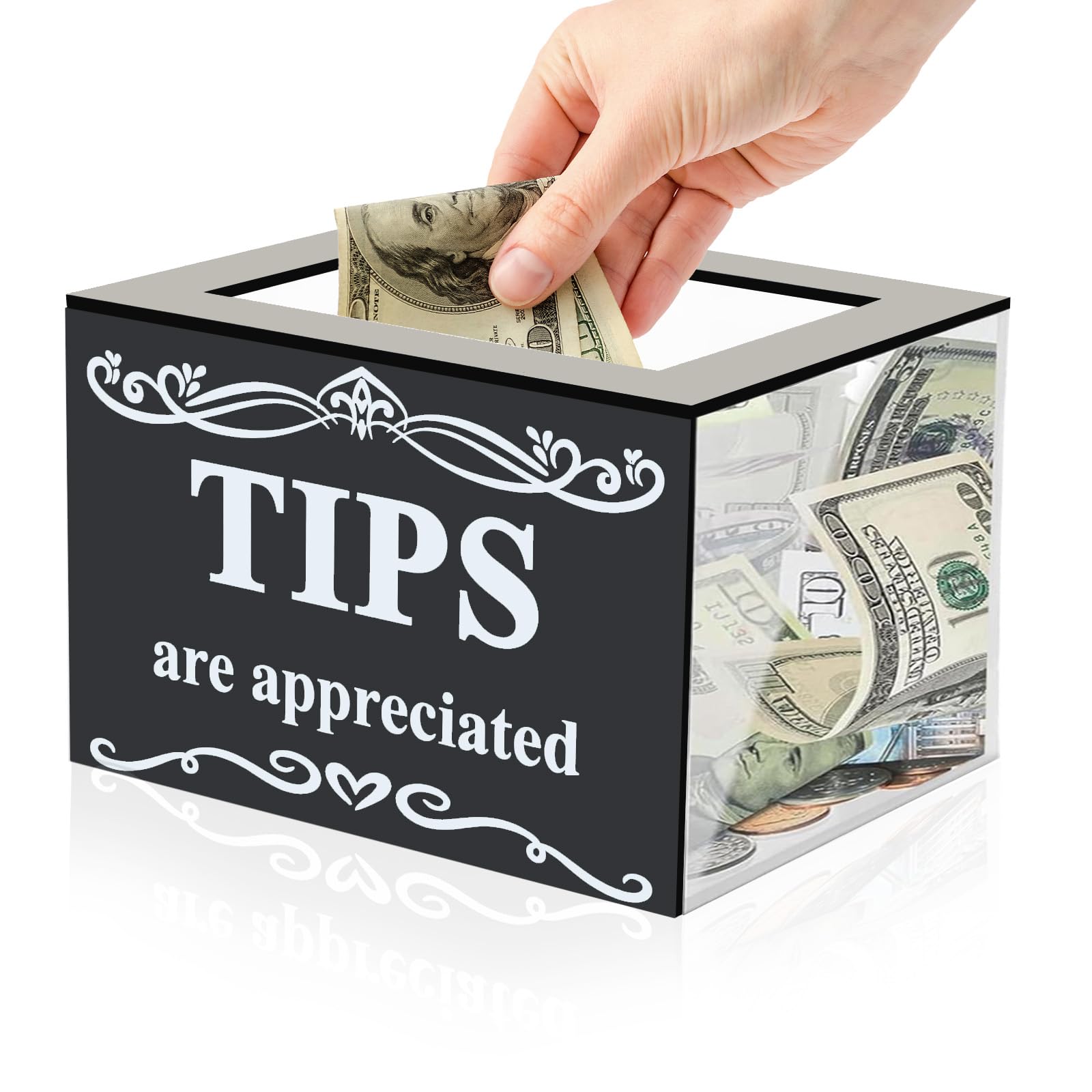MTOPHLS Acrylic Tip Jars Box for Money, 6 x 5 x 4 Inch Donation Suggestion Raffle Cash Box for Bartender Bars Restaurants Musicians Driver