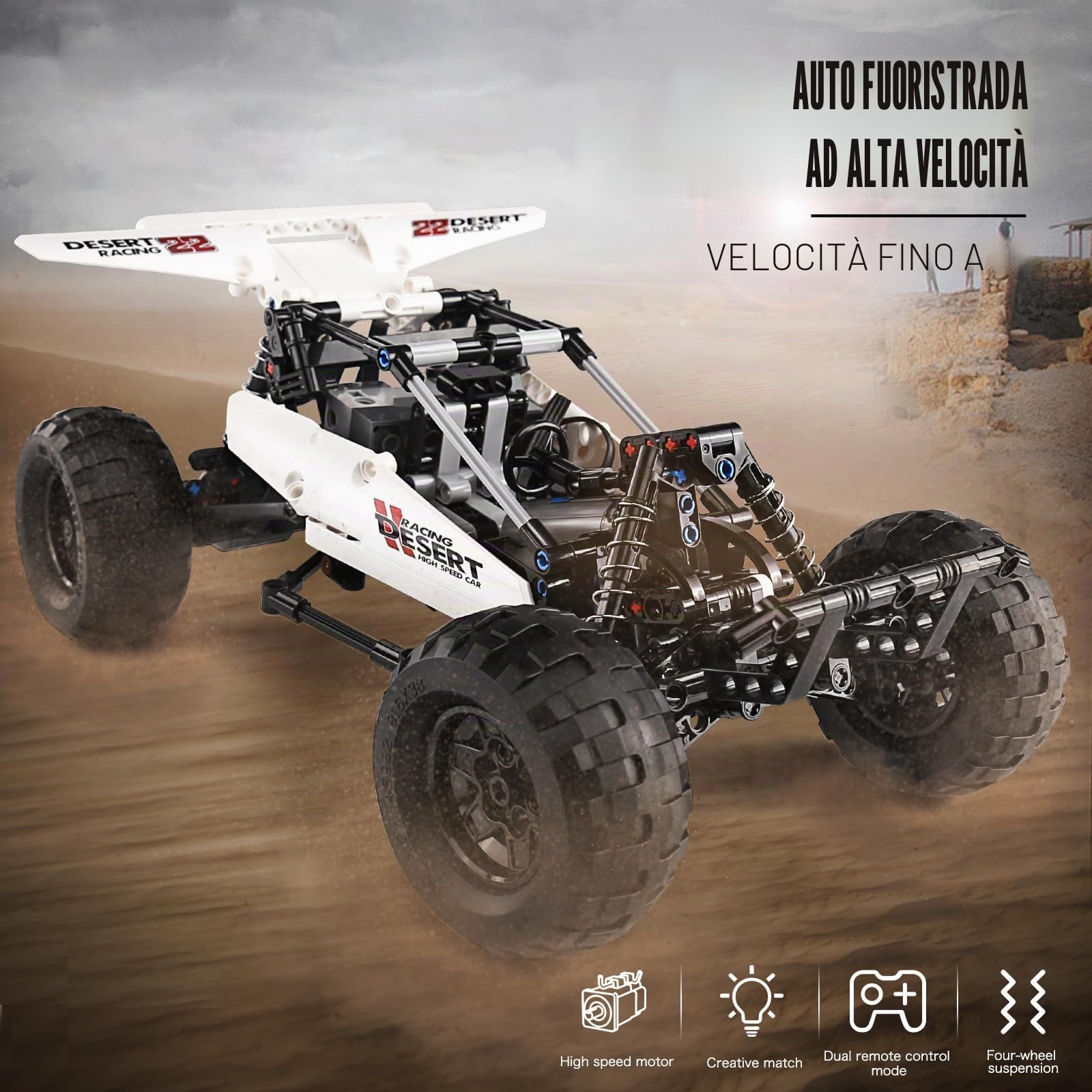 Mould King 18001 Technology - Macchina da corsa fuoristrada, 394 pezzi con 3 motori, modello Building Block The Mechanical Group Series per veicoli fuoristrada estremi, kit da costruzione giocattolo