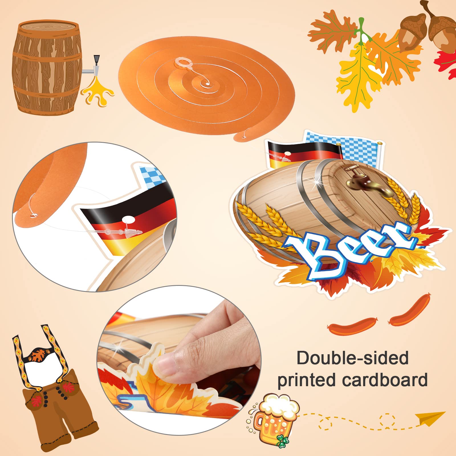 30 Piece Oktoberfest Party Swirl Decorations - German Beer Festival Hanging Streamers With Gold, Blue & Green Designs