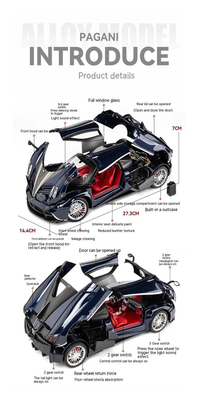1:18 per Pagani per Huayra per il modello di auto da corsa in lega Dinastia | Il modello di auto pressofusa non include le batterie(White)