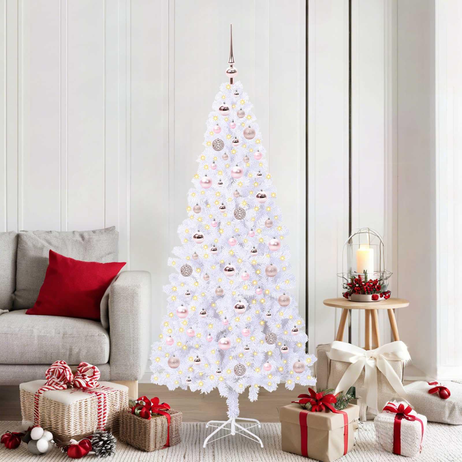 vidaXL Sztuczna choinka z 300 diodami LED Biały 180 cm PVC i stal