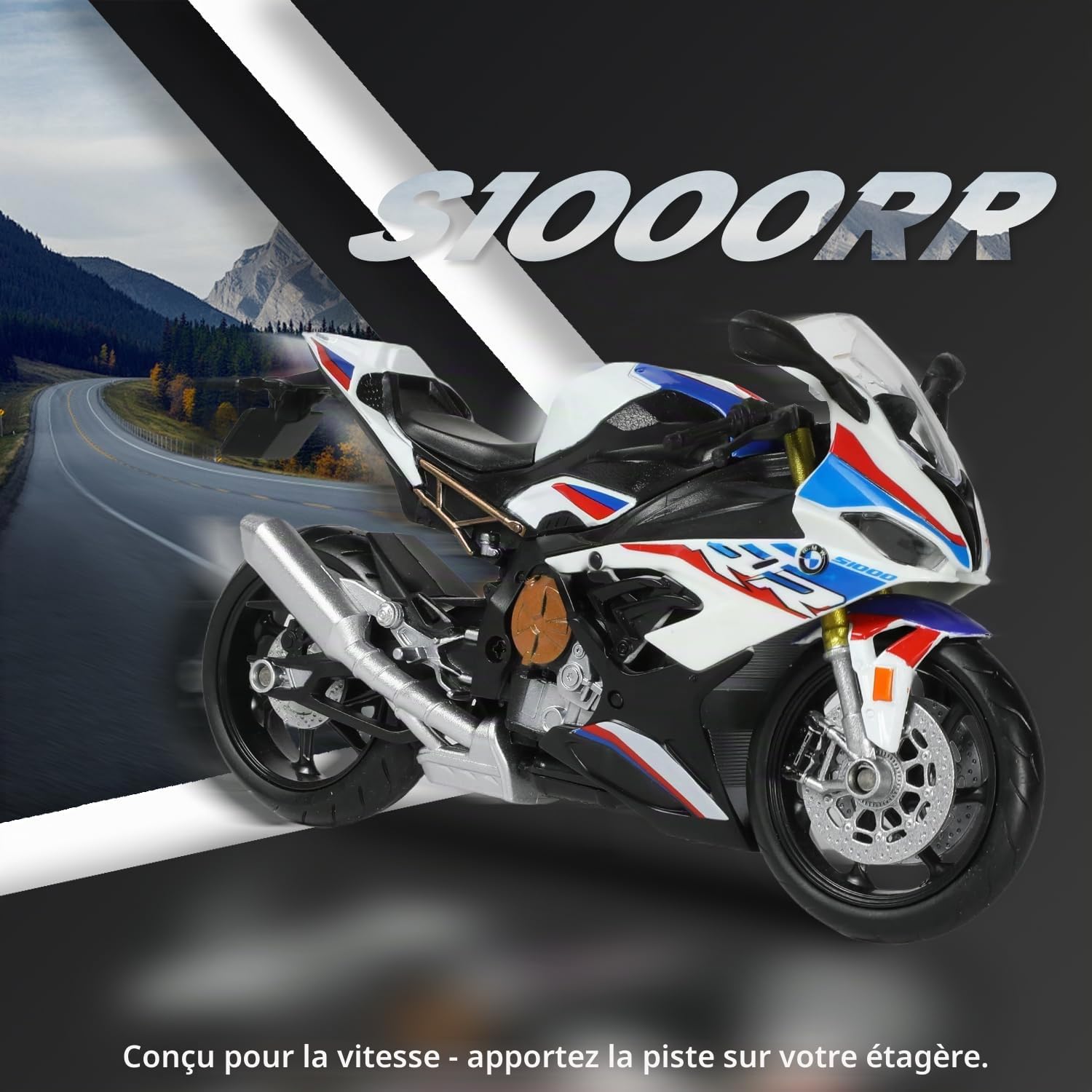 Modèle de Moto 1:12 - Jouet Compatible pour BMW S1000RR - en métal - avec modèle de Moto en Plastique -Mini Cadeau de Motor prêt à l'emploi pour Adultes (Blanc)