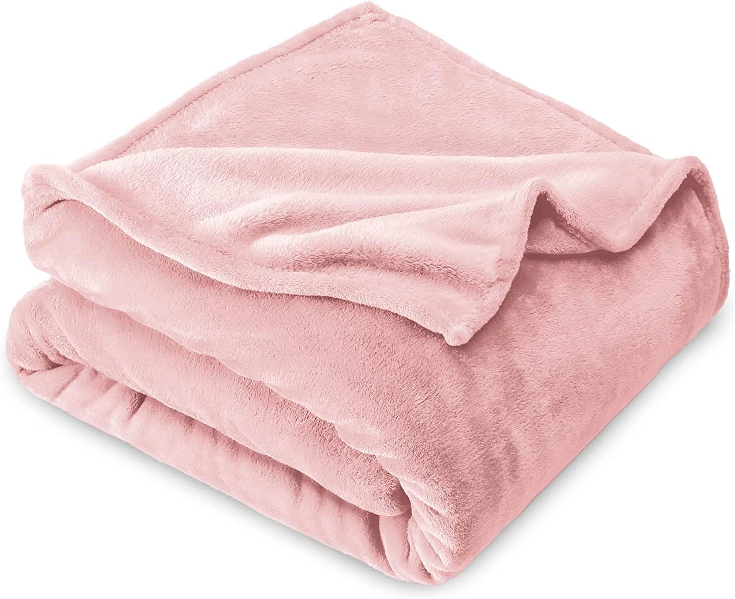 VAS COLLECTION Premium Plush Single Blanket | 300 GSM Lightweight Cozy Soft for Bed, 200 TC Sofa, Couch, Travel & Camping| 150X220 Cm Or 60X86 Inches | Pink | Flannel