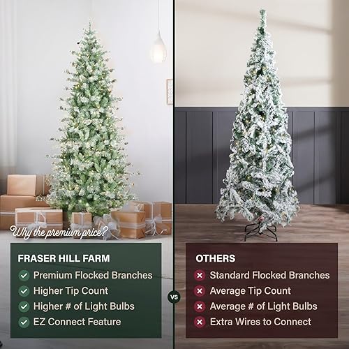 Miniatura 79 de Fraser Hill Farm Árbol de Navidad artificial flocado de abeto búfalo de 6.5 pies con doble luces LED multicolor y blanco cálido y soporte, árbol LED